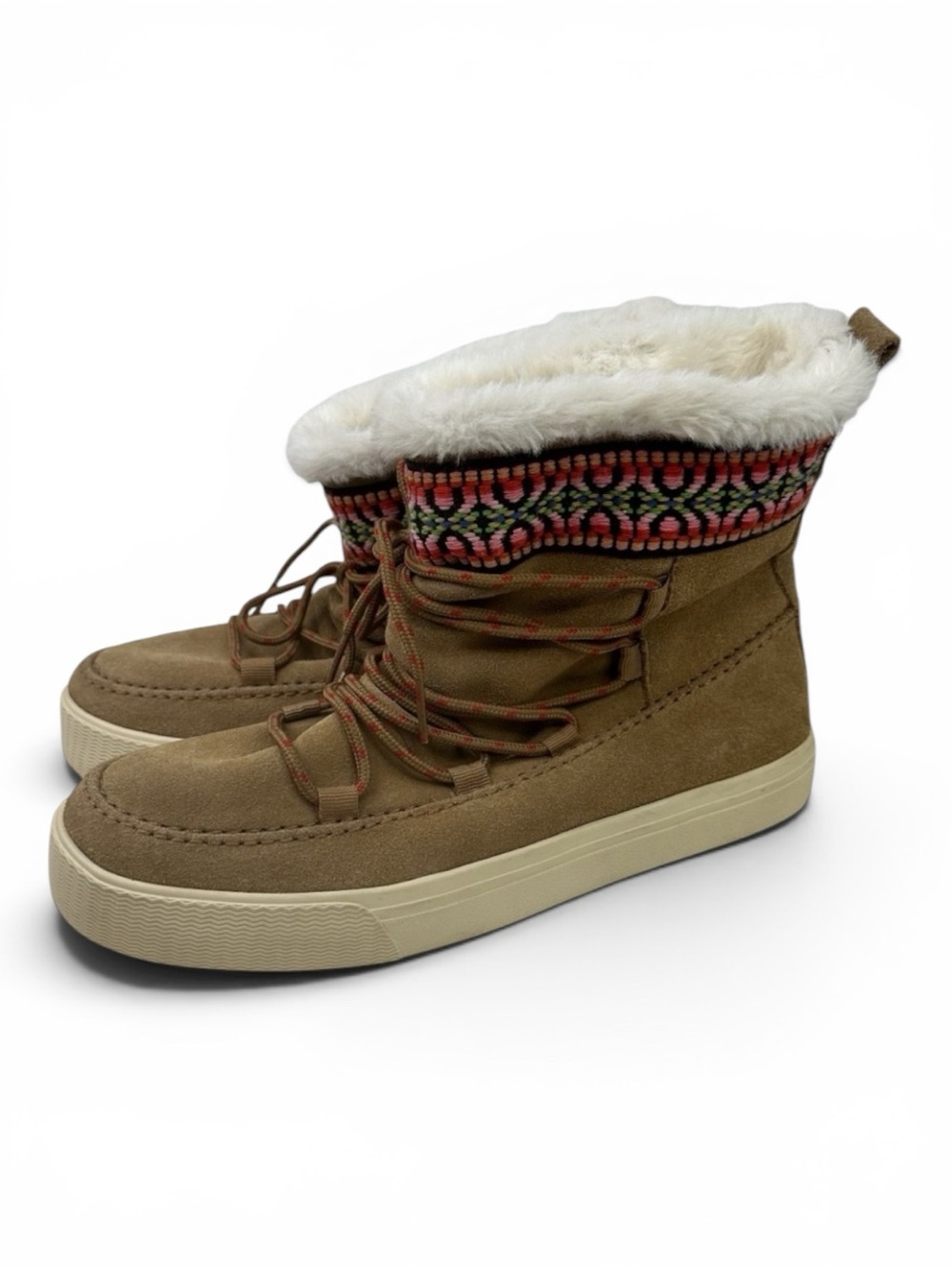 TOMS Alpine Faux Fur Lined Winter Boots Women’s 8.5 Brown Leather Cozy Lace Up